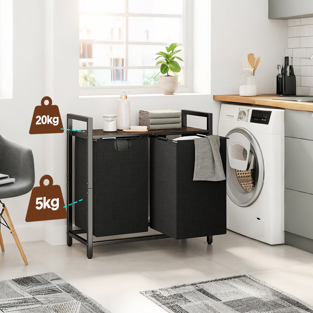 Laundry Hamper Basket Metal Laundry Organizer with MDF Shelf and 2 Waterproof Pull-Out Removable Dirty Clothes Bags for Laundry Room Bedroom Bathroom Dorm - Image 9