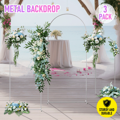 Metal Arch Backdrop White Stand Wedding Arch Stand Set of 3 (6FT/5FT/4FT) Square Arched Frame for Outdoor Birthday Party Ceremony - Image 3