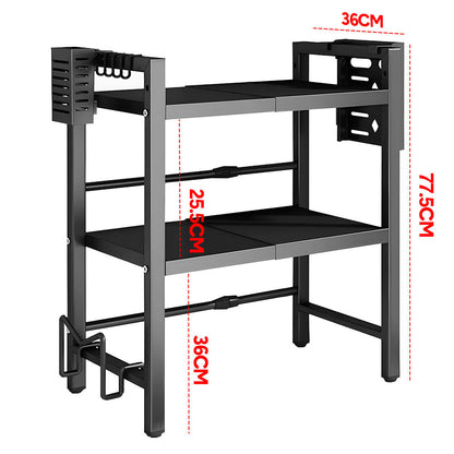3-Tier Microwave Stand Oven Rack Height Adjustable and Extendable Stainless Steel Kitchen Storage Shelf With 6 Hook Over the Kitchen Counter Max Load 75Kgs - Image 7