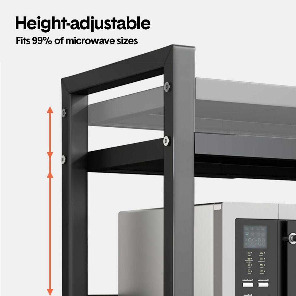 3-Tier Microwave Stand Oven Rack Height Adjustable and Extendable Stainless Steel Kitchen Storage Shelf With 6 Hook Over the Kitchen Counter Max Load 75Kgs - Image 9