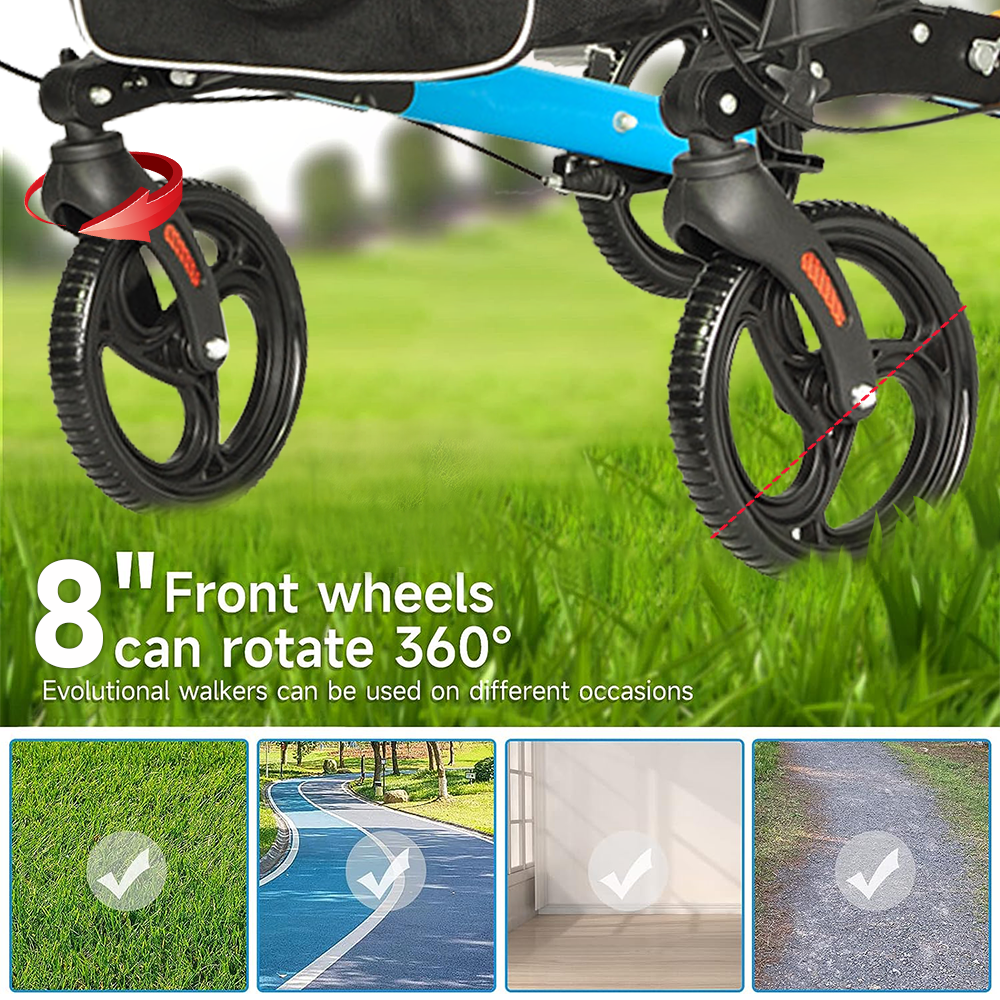 Alston 2 In 1 Foldable X-Fold Mobility Walker Rollator Chair Aid 8 Inch Wheel Max Load 136KG with Zippered Storage Bag for Elderly Seniors Indoor Outdoor Use - Image 3