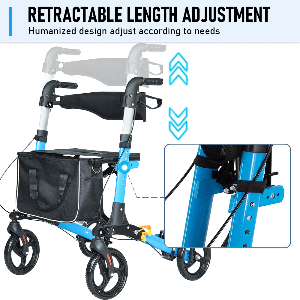 Alston 2 In 1 Foldable X-Fold Mobility Walker Rollator Chair Aid 8 Inch Wheel Max Load 136KG with Zippered Storage Bag for Elderly Seniors Indoor Outdoor Use - Image 5