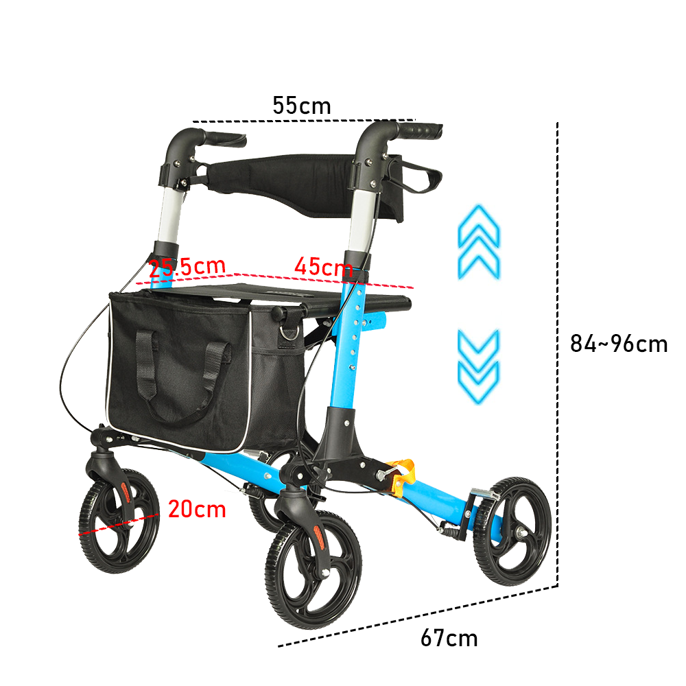 Alston 2 In 1 Foldable X-Fold Mobility Walker Rollator Chair Aid 8 Inch Wheel Max Load 136KG with Zippered Storage Bag for Elderly Seniors Indoor Outdoor Use - Image 8