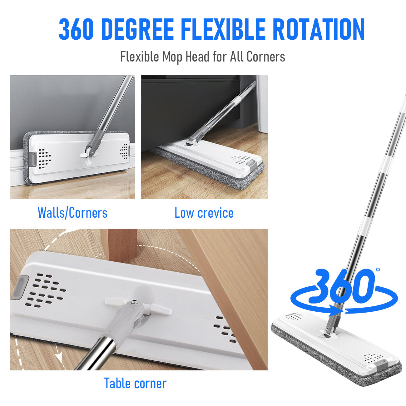 Flat D Set Mop and Bucket Wringer Set with Stainless-Steel Handle 10 Washable and Reusable Microfiber Pads for Hardwood Laminate Floors Tile - Image 3