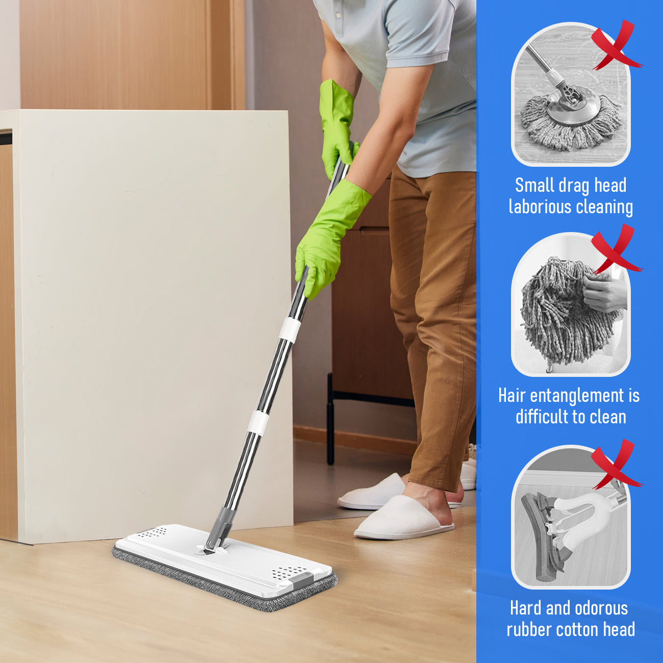 Flat D Set Mop and Bucket Wringer Set with Stainless-Steel Handle 10 Washable and Reusable Microfiber Pads for Hardwood Laminate Floors Tile - Image 6