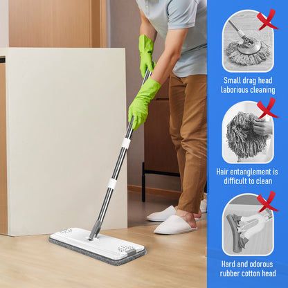 Flat D Set Mop and Bucket Wringer Set with Stainless-Steel Handle 10 Washable and Reusable Microfiber Pads for Hardwood Laminate Floors Tile - Image 6
