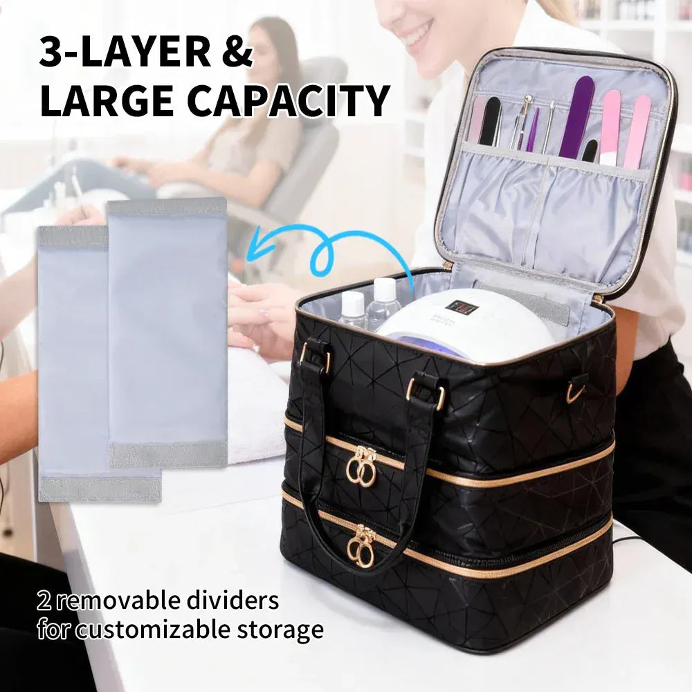 3 Layer Nail Polish Organizer Holds 84 Bottles Detachable and Waterproof Nail Care Storage Box for Lamp and Nail Art Manicure Tools Travel Carrying Case - Image 2
