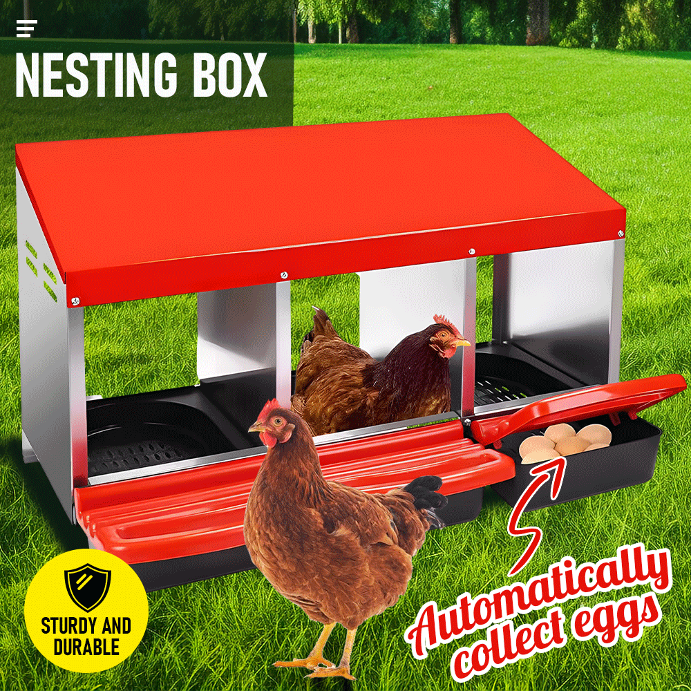 Chicken Hen Coop Hutch Nesting Box 3-Hole Roll Away Metal Design 52x47.5x81cm Durable Indoor Outdoor Laying Box with Easy Access Ventilation - Image 2