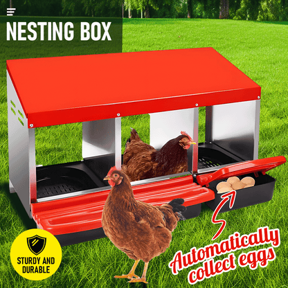 Chicken Hen Coop Hutch Nesting Box 3-Hole Roll Away Metal Design 52x47.5x81cm Durable Indoor Outdoor Laying Box with Easy Access Ventilation - Image 2