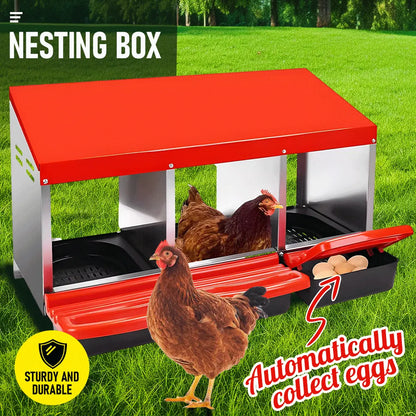 Chicken Hen Coop Hutch Nesting Box 3-Hole Roll Away Metal Design 52x47.5x81cm Durable Indoor Outdoor Laying Box with Easy Access Ventilation - Image 2