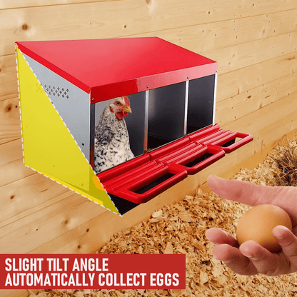Chicken Hen Coop Hutch Nesting Box 3-Hole Roll Away Metal Design 52x47.5x81cm Durable Indoor Outdoor Laying Box with Easy Access Ventilation - Image 4