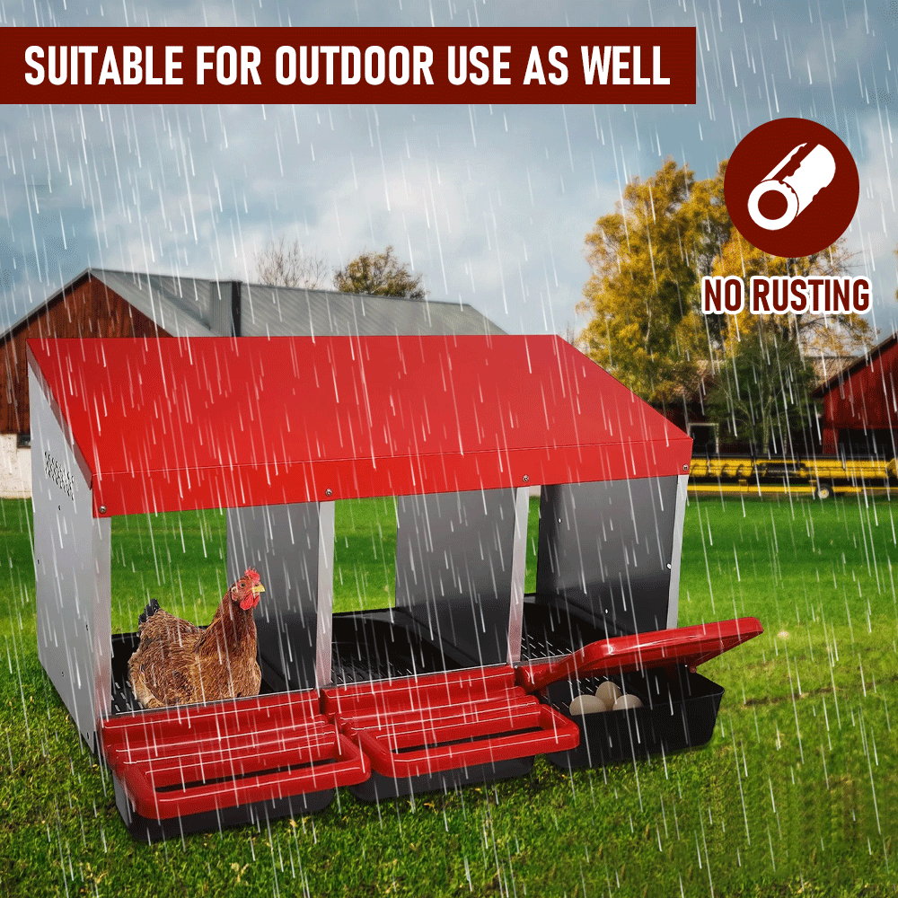 Chicken Hen Coop Hutch Nesting Box 3-Hole Roll Away Metal Design 52x47.5x81cm Durable Indoor Outdoor Laying Box with Easy Access Ventilation - Image 5