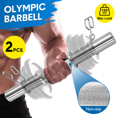 Olympic Barbell Bar 50cm Heavy Duty Dumbbell Handles Pair of Steel 100kg Weight Capacity with Spring Collars for 2" Olympic Weight Plate Strength Training - Image 2