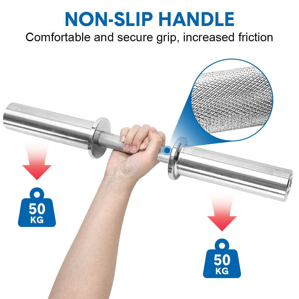 Olympic Barbell Bar 50cm Heavy Duty Dumbbell Handles Pair of Steel 100kg Weight Capacity with Spring Collars for 2" Olympic Weight Plate Strength Training - Image 5