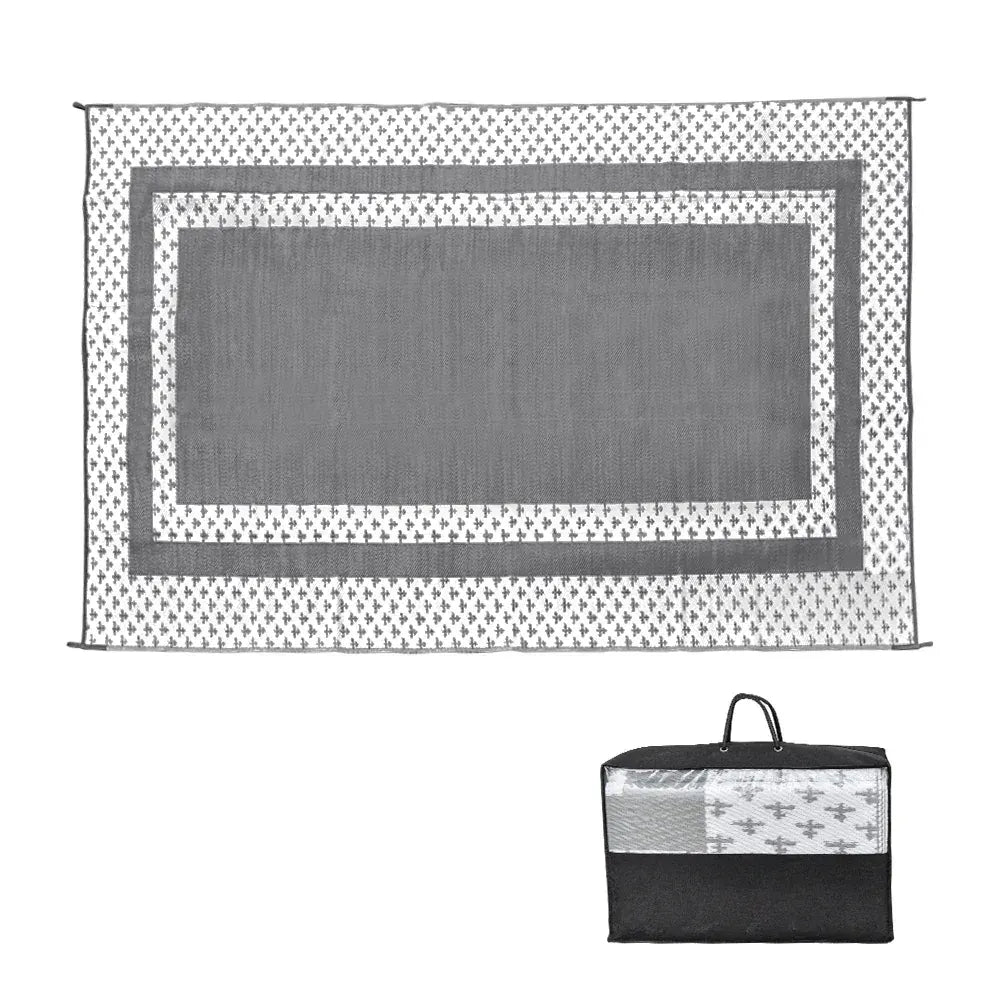 Large Outdoor Rug 275x365cm Weatherproof Plastic Weave Mat Washable Outside Solid Carpet Easy Care for Patio Deck Backyard Garden RV Camping Silver Grey