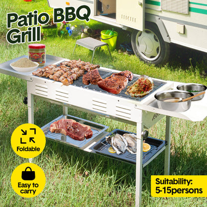 Portable Large Barbecue Charcoal Grill Stove Foldable Kebab Stainless Steel BBQ Grill With 2 Grill Nets 2 Enamel Baking Pans And Tong Outdoor Camping Patio - Image 2