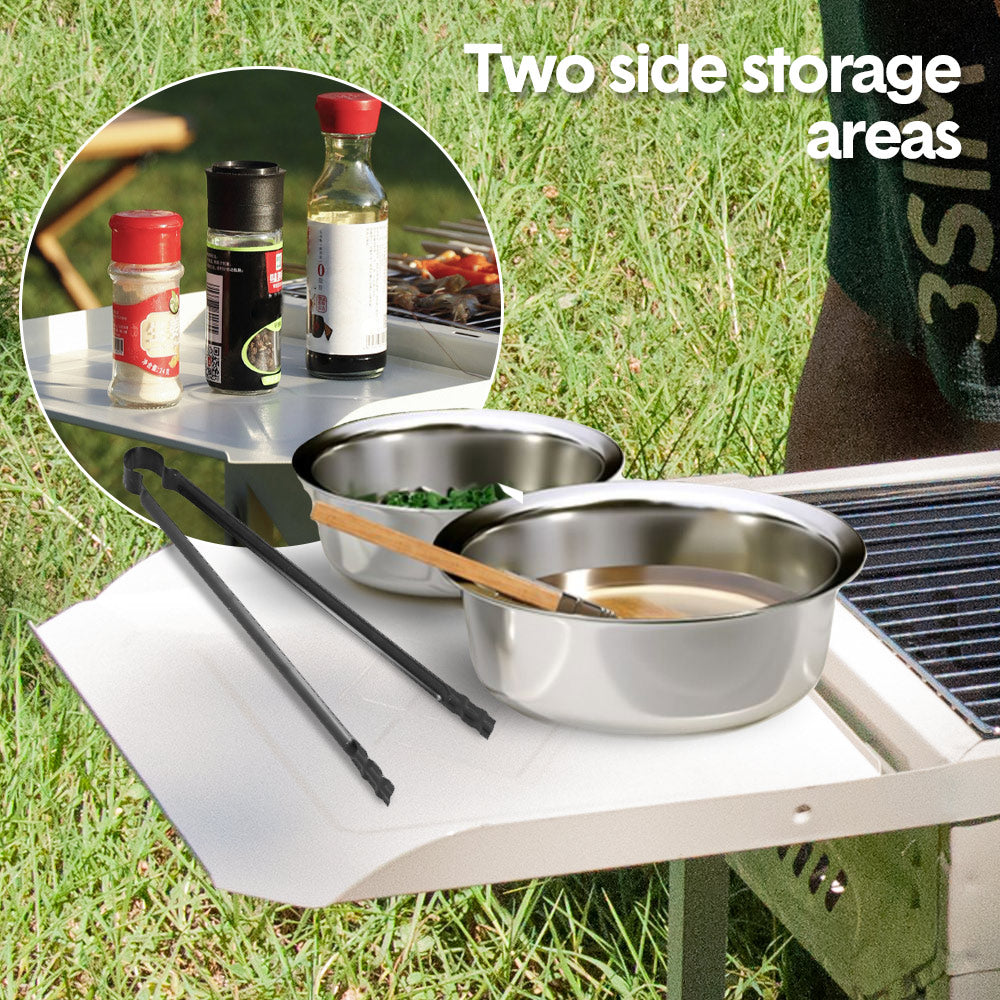 Portable Large Barbecue Charcoal Grill Stove Foldable Kebab Stainless Steel BBQ Grill With 2 Grill Nets 2 Enamel Baking Pans And Tong Outdoor Camping Patio - Image 3