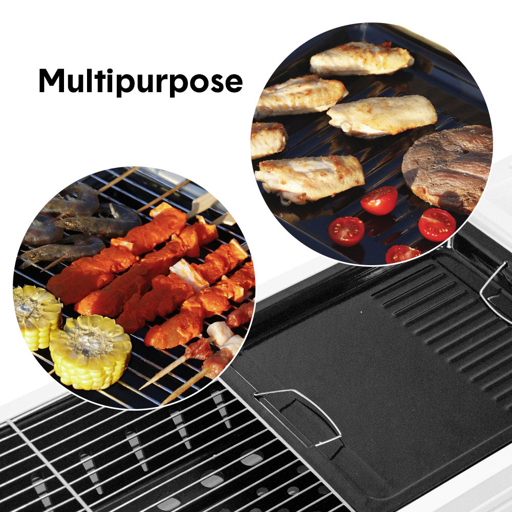 Portable Large Barbecue Charcoal Grill Stove Foldable Kebab Stainless Steel BBQ Grill With 2 Grill Nets 2 Enamel Baking Pans And Tong Outdoor Camping Patio - Image 4