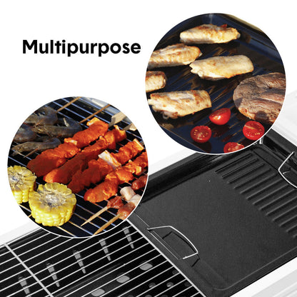 Portable Large Barbecue Charcoal Grill Stove Foldable Kebab Stainless Steel BBQ Grill With 2 Grill Nets 2 Enamel Baking Pans And Tong Outdoor Camping Patio - Image 4