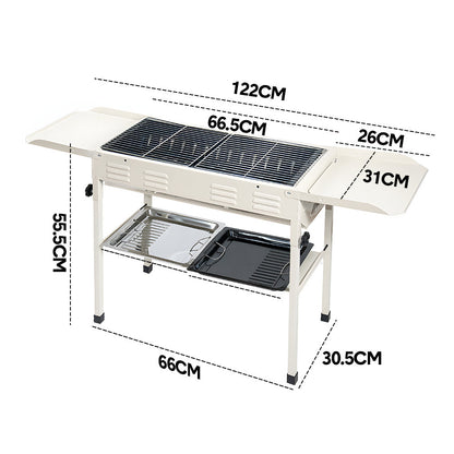 Portable Large Barbecue Charcoal Grill Stove Foldable Kebab Stainless Steel BBQ Grill With 2 Grill Nets 2 Enamel Baking Pans And Tong Outdoor Camping Patio - Image 7