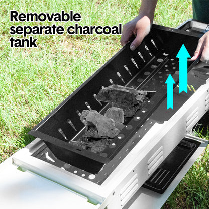 Portable Large Barbecue Charcoal Grill Stove Foldable Kebab Stainless Steel BBQ Grill With 2 Grill Nets 2 Enamel Baking Pans And Tong Outdoor Camping Patio - Image 8