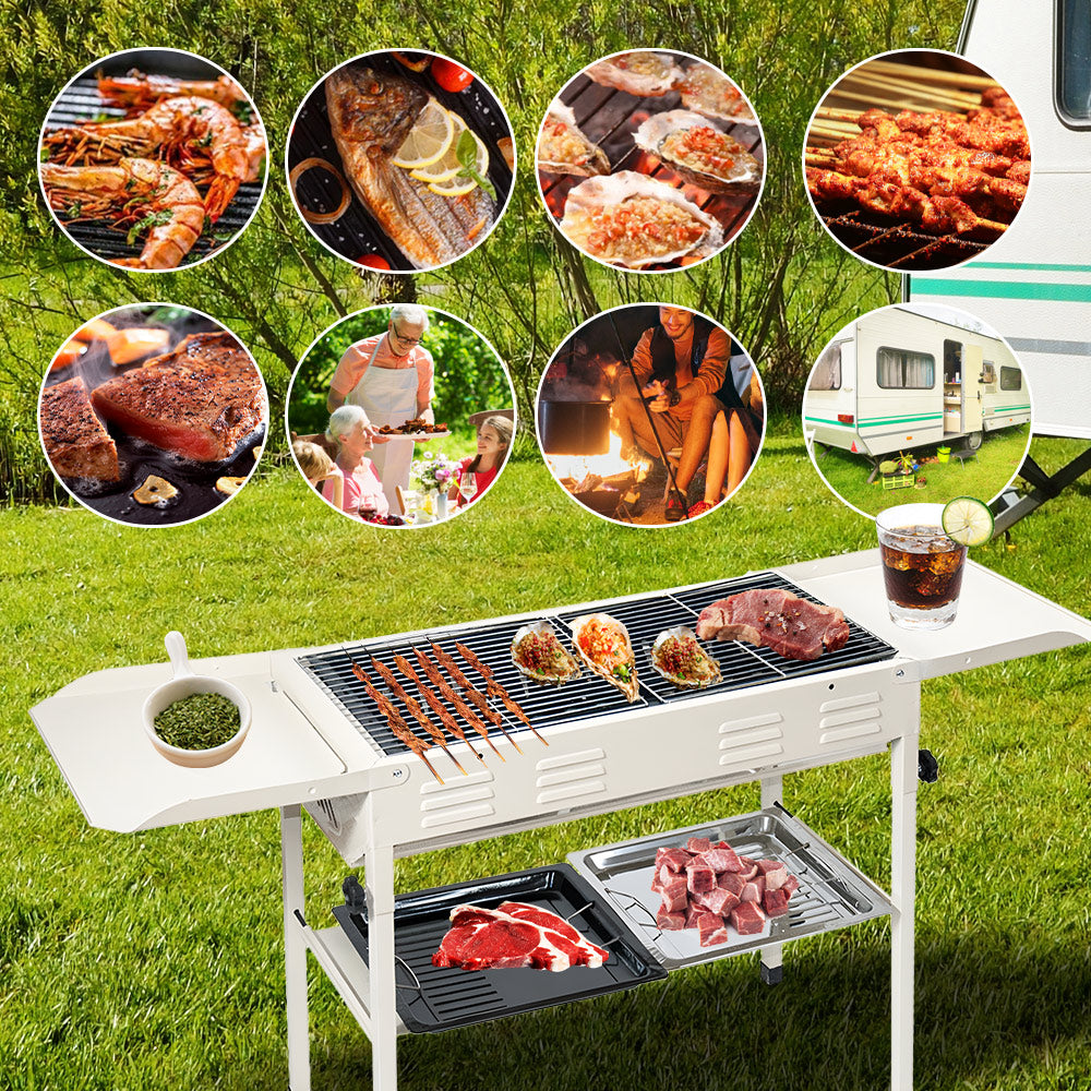 Portable Large Barbecue Charcoal Grill Stove Foldable Kebab Stainless Steel BBQ Grill With 2 Grill Nets 2 Enamel Baking Pans And Tong Outdoor Camping Patio - Image 9