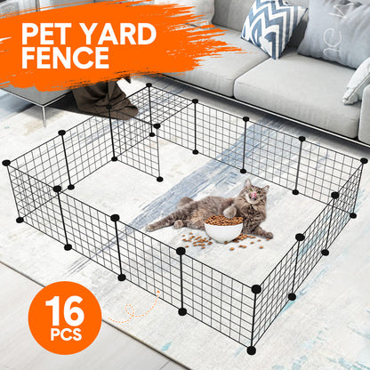 Pet Playpen Foldable Metal Pet Cage Enclosure Puppy Fence 16 Panels with Connection Clips for Small Animal Puppy Rabbit Kitten Turtle Indoor Outdoor Black - Image 2