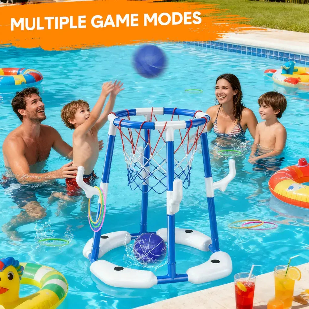Pool Basketball Hoop Set Floating Swimming Pool Toys Inflatable Poolside Game with 4 Balls 12 Circles and Pump Fun Water Sport Toy for Kids and Adults - Image 2