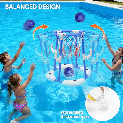 Pool Basketball Hoop Set Floating Swimming Pool Toys Inflatable Poolside Game with 4 Balls 12 Circles and Pump Fun Water Sport Toy for Kids and Adults - Image 4
