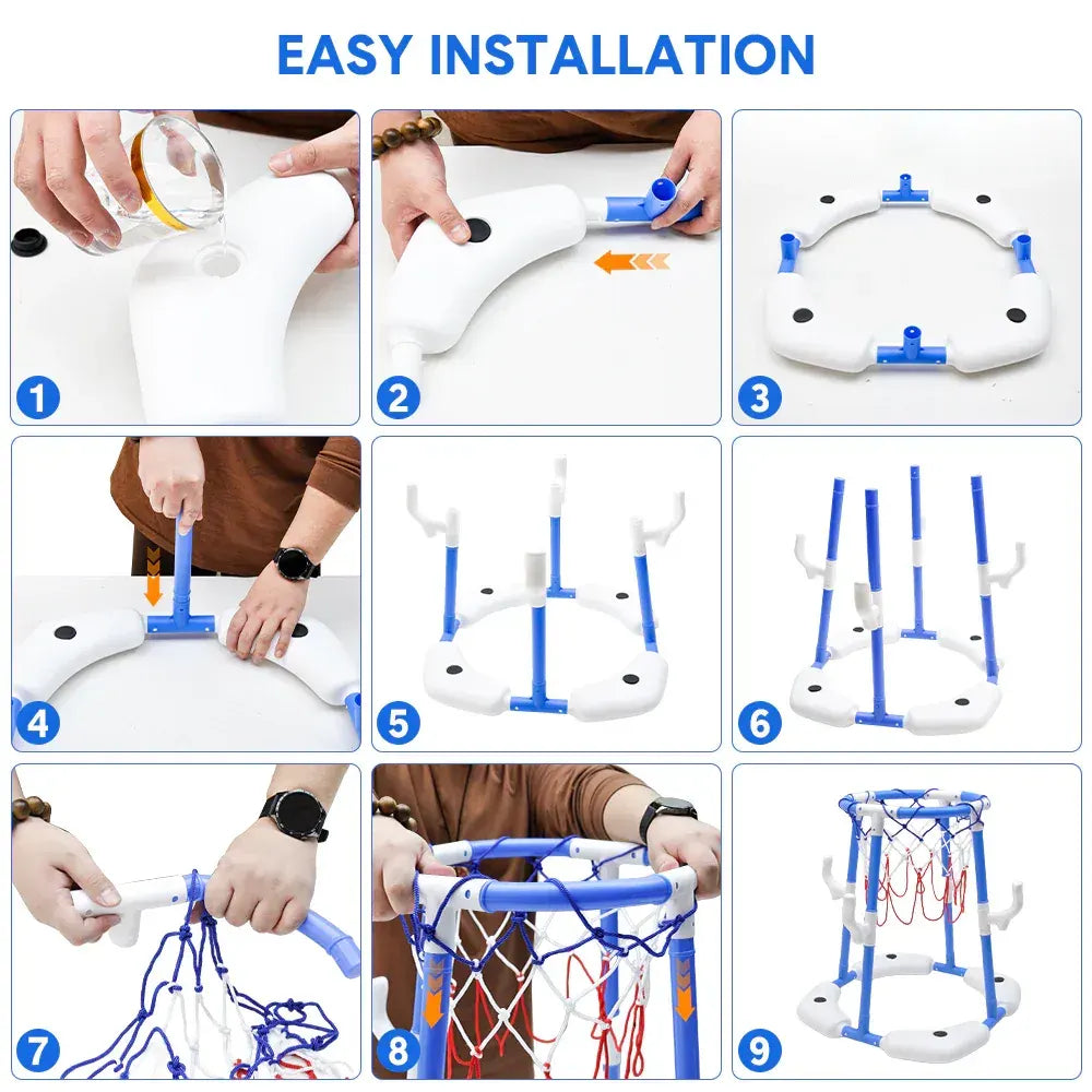 Pool Basketball Hoop Set Floating Swimming Pool Toys Inflatable Poolside Game with 4 Balls 12 Circles and Pump Fun Water Sport Toy for Kids and Adults - Image 5