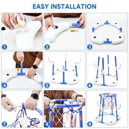 Pool Basketball Hoop Set Floating Swimming Pool Toys Inflatable Poolside Game with 4 Balls 12 Circles and Pump Fun Water Sport Toy for Kids and Adults - Image 5