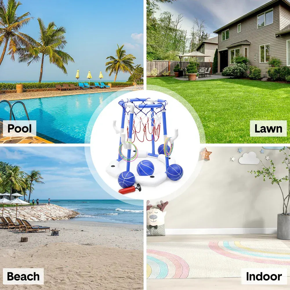 Pool Basketball Hoop Set Floating Swimming Pool Toys Inflatable Poolside Game with 4 Balls 12 Circles and Pump Fun Water Sport Toy for Kids and Adults - Image 8
