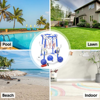 Pool Basketball Hoop Set Floating Swimming Pool Toys Inflatable Poolside Game with 4 Balls 12 Circles and Pump Fun Water Sport Toy for Kids and Adults - Image 8