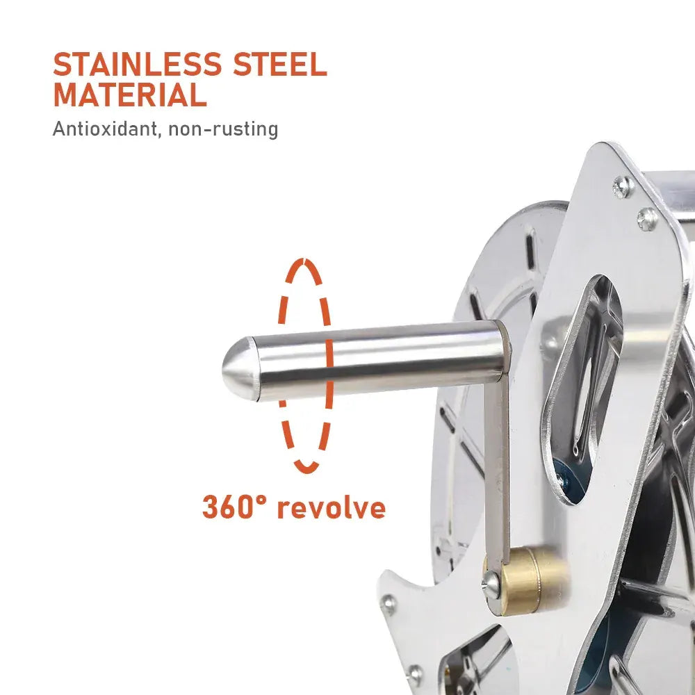 Large Stainless Steel Garden Hose Reel Cart Portable Pipe Holder Heavy Duty Water Pipe Storage Rack With Crank Handle for 1/2inch Hose up to 60M - Image 4