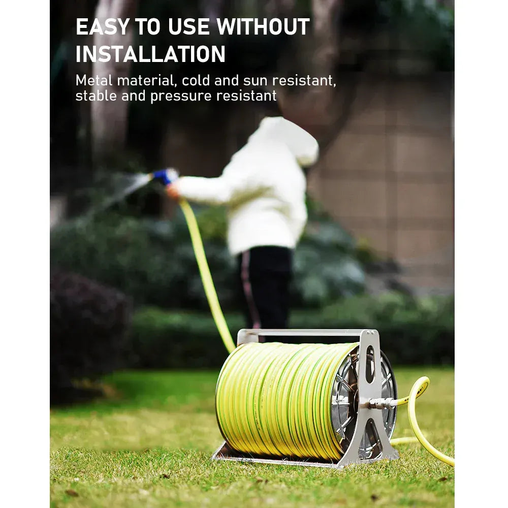 Large Stainless Steel Garden Hose Reel Cart Portable Pipe Holder Heavy Duty Water Pipe Storage Rack With Crank Handle for 1/2inch Hose up to 60M - Image 6