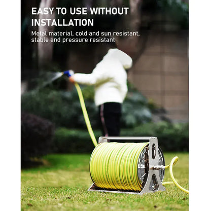 Large Stainless Steel Garden Hose Reel Cart Portable Pipe Holder Heavy Duty Water Pipe Storage Rack With Crank Handle for 1/2inch Hose up to 60M - Image 6