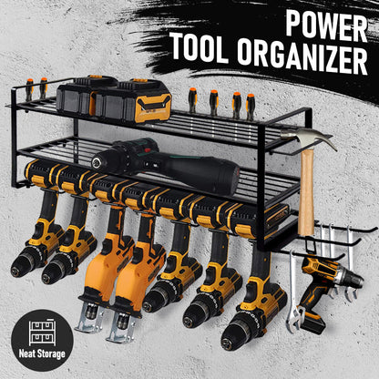 Power Tool Organizer Wall Mount 7 Drill Holder 3 Layer Heavy Duty Metal for Drill Plier Hammer Rack Suitable for Workshop Garage - Image 2