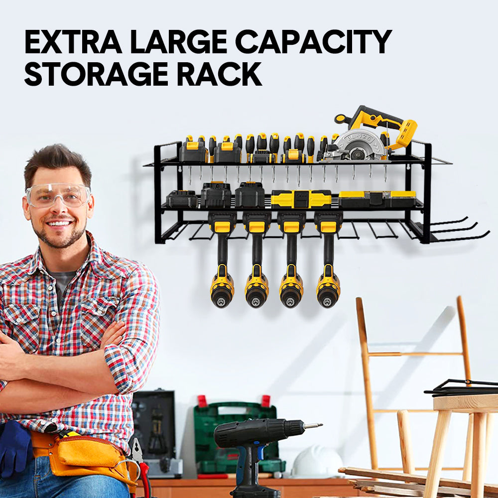 Power Tool Organizer Wall Mount 7 Drill Holder 3 Layer Heavy Duty Metal for Drill Plier Hammer Rack Suitable for Workshop Garage - Image 3