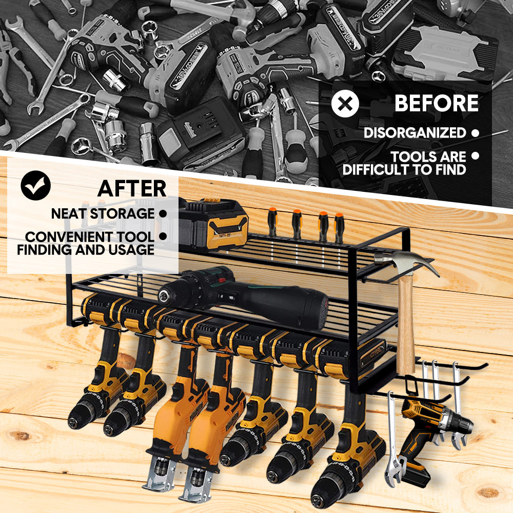 Power Tool Organizer Wall Mount 7 Drill Holder 3 Layer Heavy Duty Metal for Drill Plier Hammer Rack Suitable for Workshop Garage - Image 4