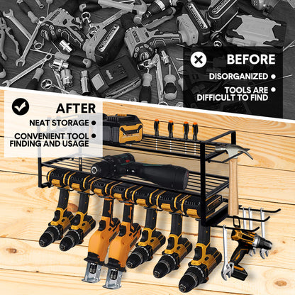 Power Tool Organizer Wall Mount 7 Drill Holder 3 Layer Heavy Duty Metal for Drill Plier Hammer Rack Suitable for Workshop Garage - Image 4