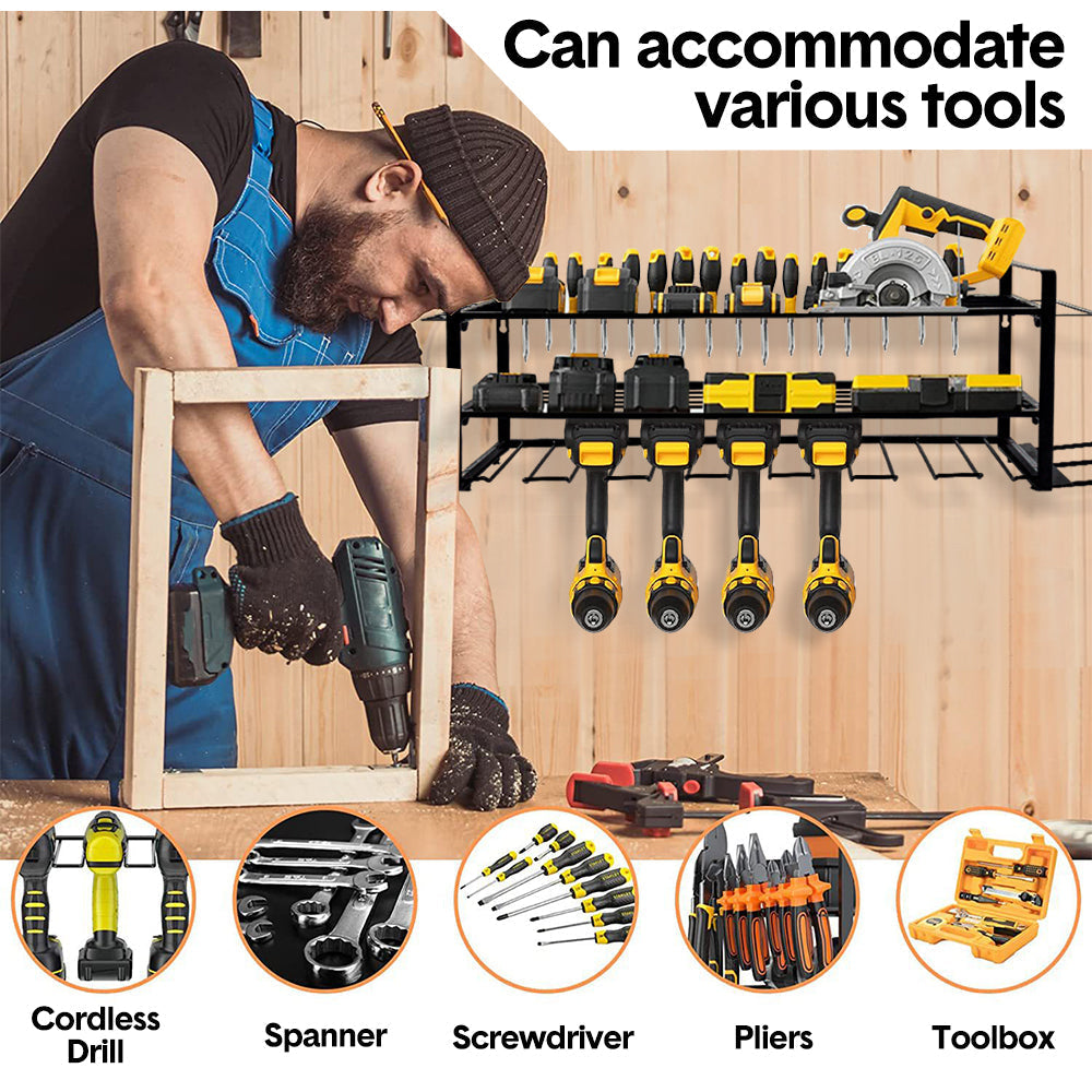 Power Tool Organizer Wall Mount 7 Drill Holder 3 Layer Heavy Duty Metal for Drill Plier Hammer Rack Suitable for Workshop Garage - Image 5