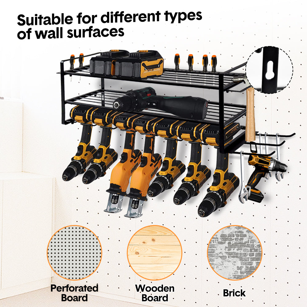 Power Tool Organizer Wall Mount 7 Drill Holder 3 Layer Heavy Duty Metal for Drill Plier Hammer Rack Suitable for Workshop Garage - Image 6