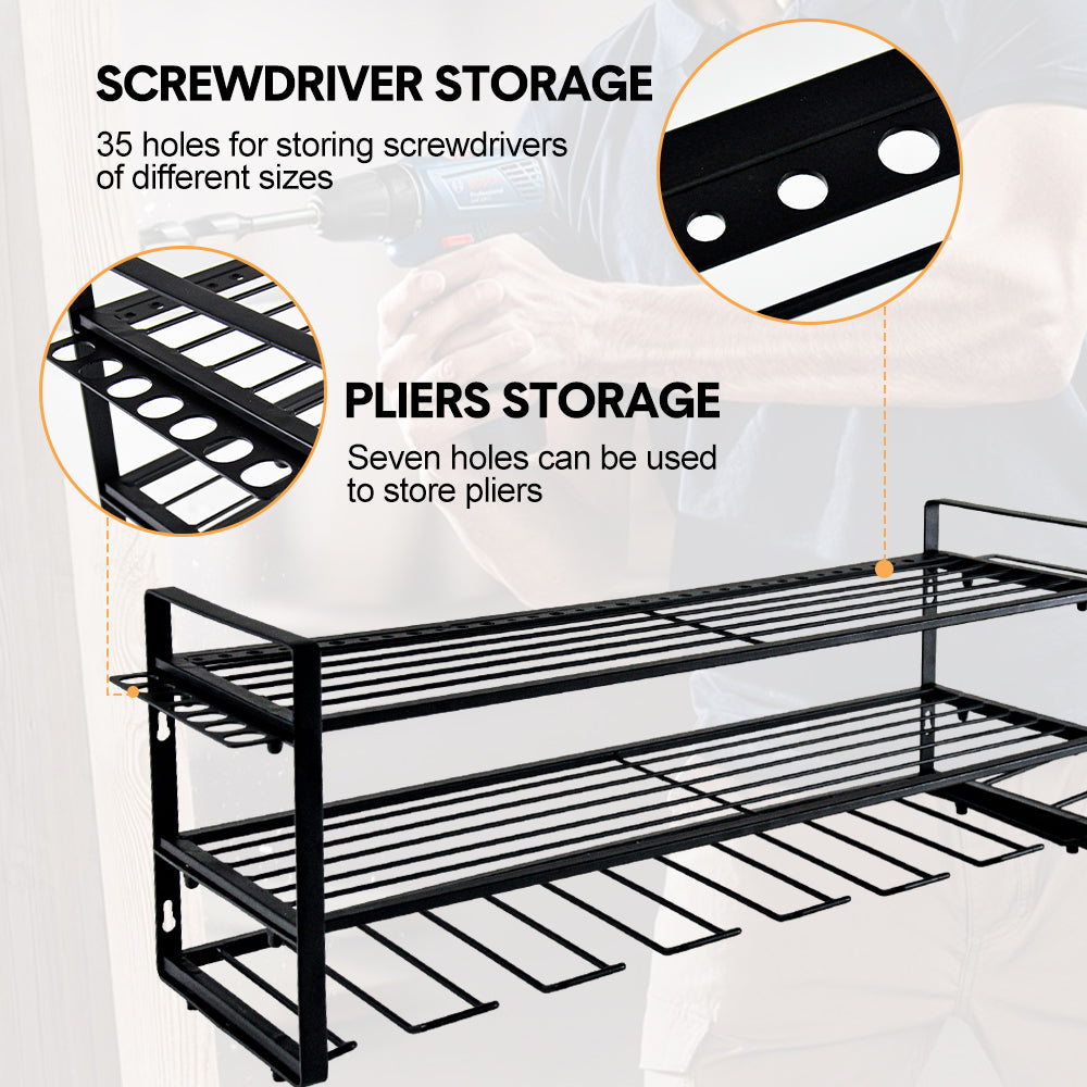 Power Tool Organizer Wall Mount 7 Drill Holder 3 Layer Heavy Duty Metal for Drill Plier Hammer Rack Suitable for Workshop Garage - Image 7