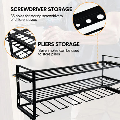 Power Tool Organizer Wall Mount 7 Drill Holder 3 Layer Heavy Duty Metal for Drill Plier Hammer Rack Suitable for Workshop Garage - Image 7