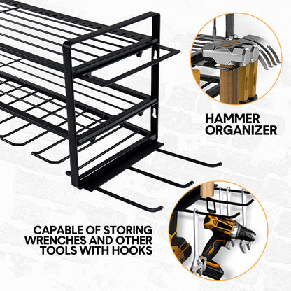Power Tool Organizer Wall Mount 7 Drill Holder 3 Layer Heavy Duty Metal for Drill Plier Hammer Rack Suitable for Workshop Garage - Image 9
