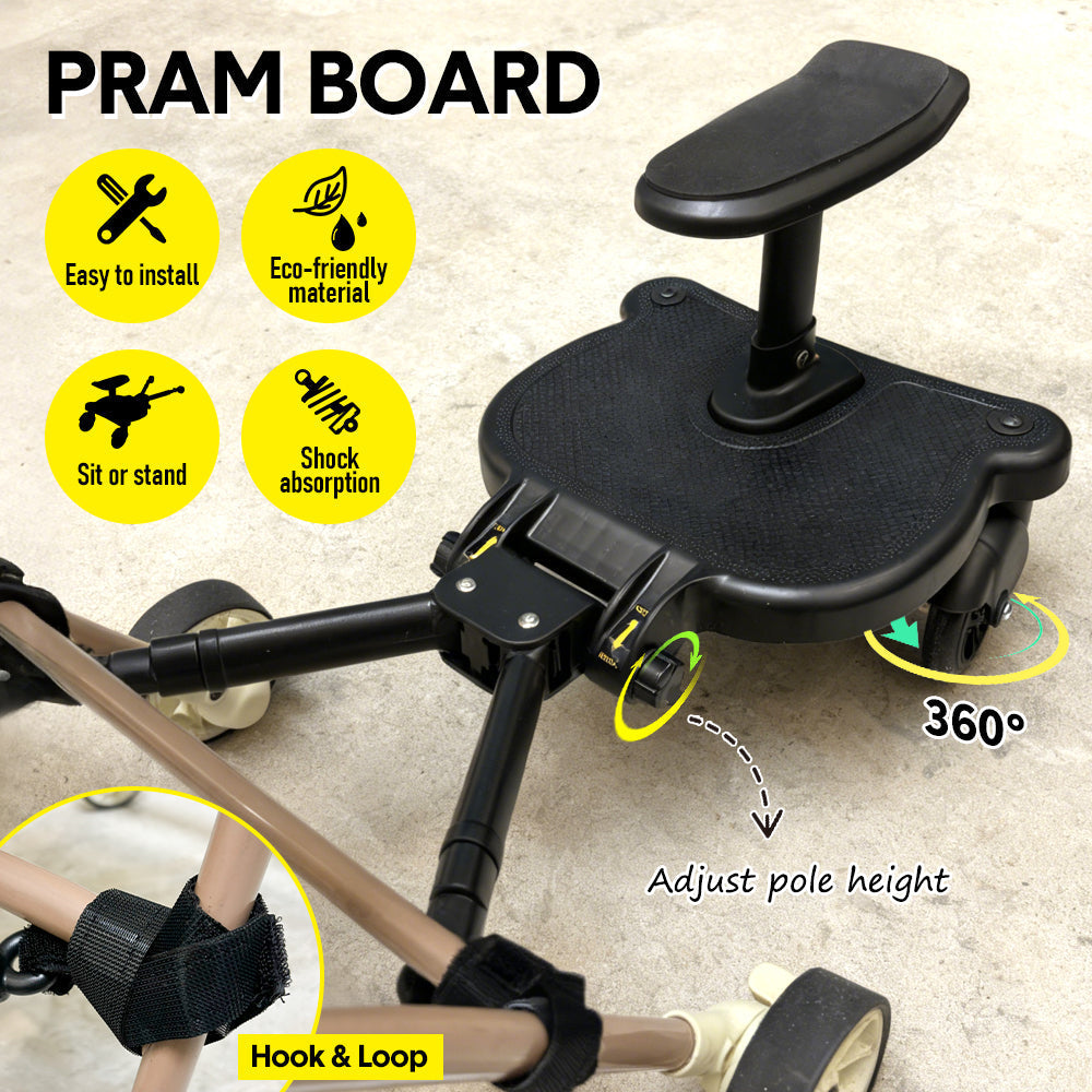 Universal Pram Board Seat and Stand Up Adjustable Buggy Board Pushchair with Bear Pattern Removable Seat Fits Most Strollers Holds Children Up to 25kg - Image 2