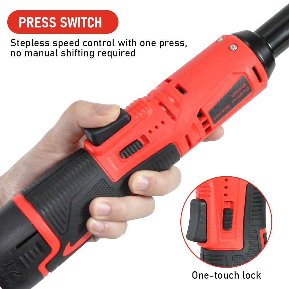 Cordless Electric Ratchet Wrench Set 12V Power Electric Ratchet Wrench 3/8inch 400 RPM Variable Speed with Sockets Two 2000mAh Batteries and Charger - Image 6