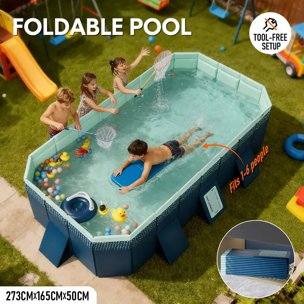 2.6m Foldable Pool PVC Non Inflatable Large Rectangle Pool Holding up to 6 People Hard Thickened Paddling Pool Easy Collapsible and Drainage 260×165×55cm - Image 2