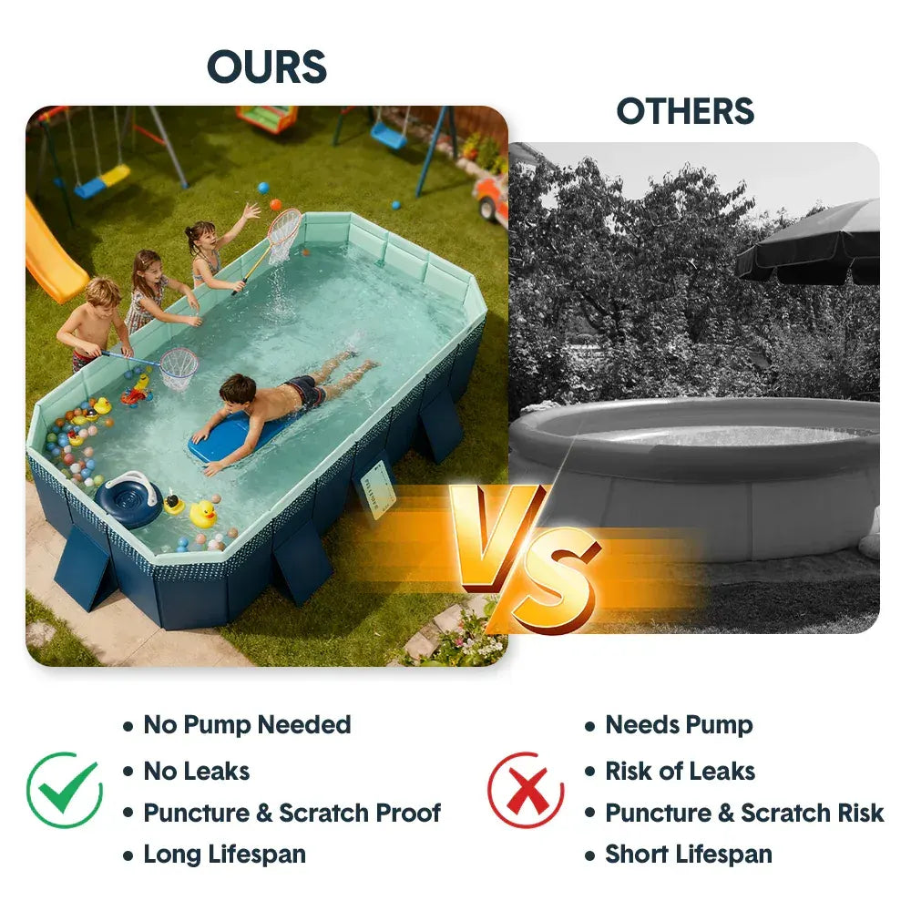 2.6m Foldable Pool PVC Non Inflatable Large Rectangle Pool Holding up to 6 People Hard Thickened Paddling Pool Easy Collapsible and Drainage 260×165×55cm - Image 3