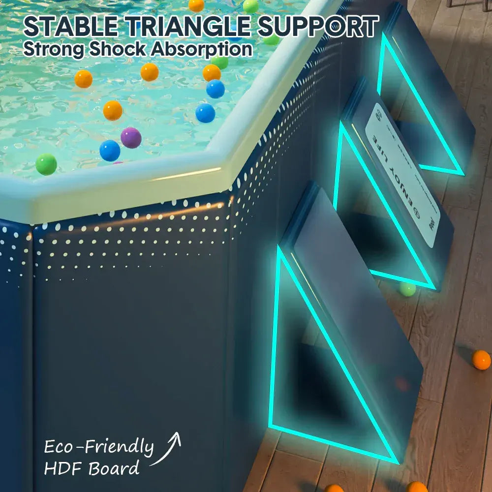 2.6m Foldable Pool PVC Non Inflatable Large Rectangle Pool Holding up to 6 People Hard Thickened Paddling Pool Easy Collapsible and Drainage 260×165×55cm - Image 5